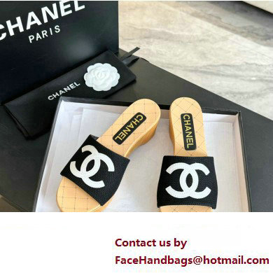 Chanel Fabric  &  Patent Calfskin Mules G45555 Black 2024